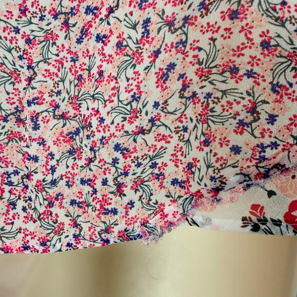 French Connection Top Womens 2 White Pink Multi Floral Chiffon Raw Edge Tank - Picture 6 of 9